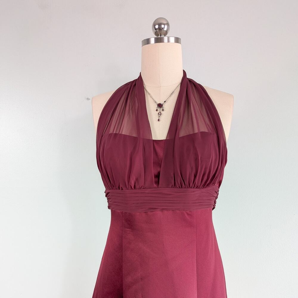 Vintage Prom Dress Maxi Gown 10 Red Babydoll Halter Goth Glam 90S Y2K Maroon - Picture 5 of 9